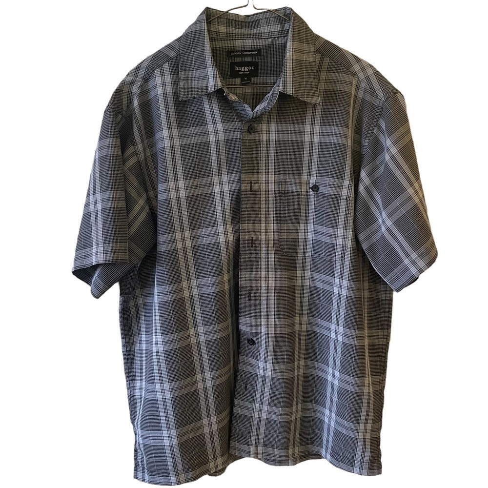 𝅺HAGGAR luxury microfiber short sleeve button down collar dress shirt casual